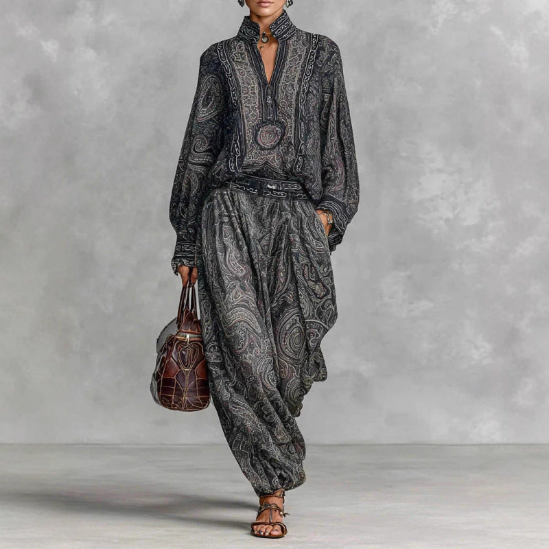 Damen Fließendes Boho-Zweiteiler-Set mit weiter Tunika und Haremshose im Paisley-Design Shop Nory