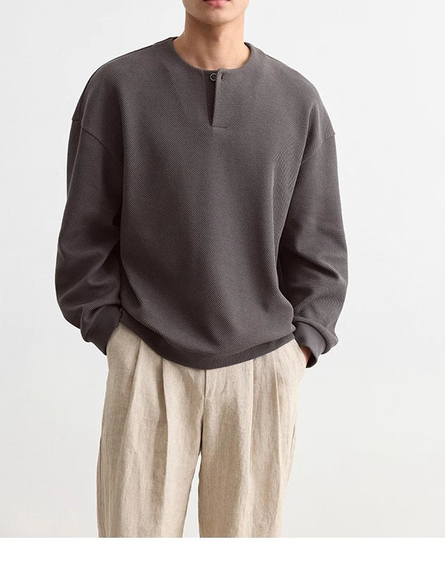Herren Strukturierter Oversize-Strickpullover mit Henley-Knopfleiste Shop Nory