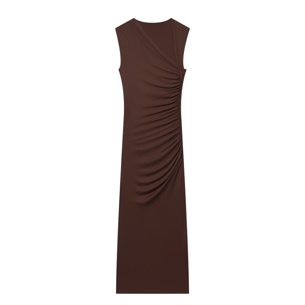 Damen ärmelloses Maxikleid mit raffinierten Rüschendetails und elegantem Schnitt
