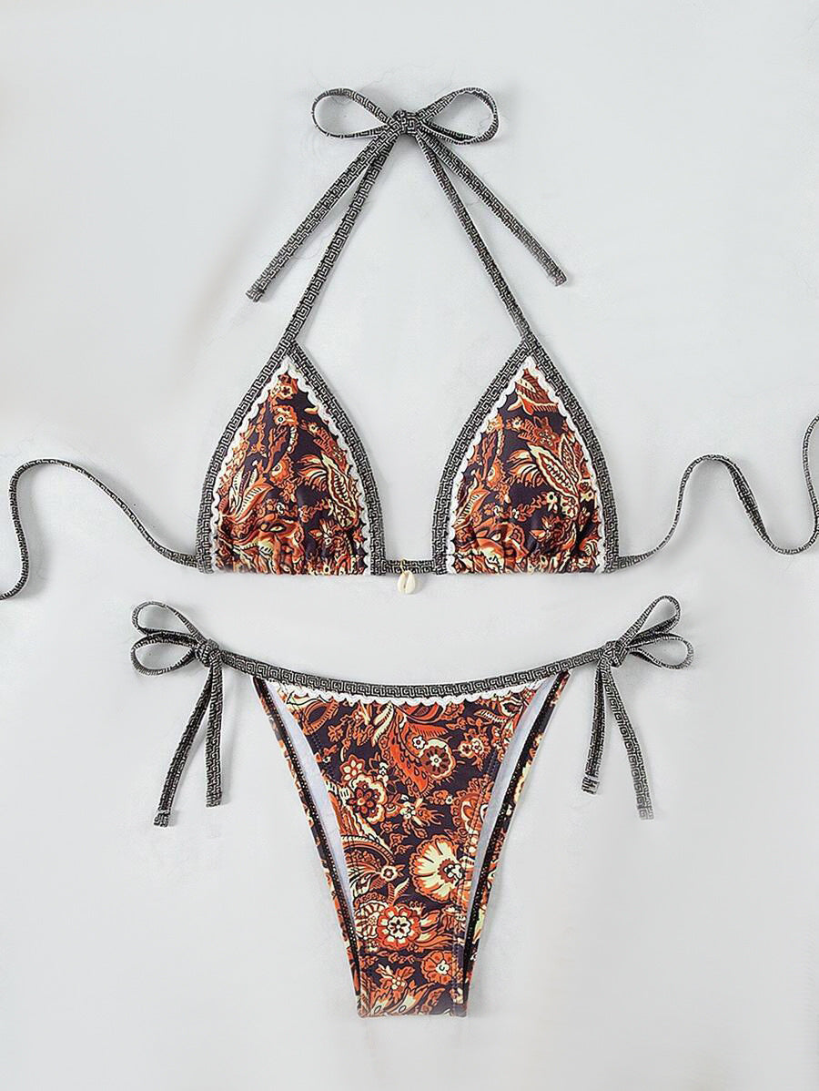 Damen Triangel-Bikini-Set mit verstellbaren BindShopnoryändern und floralem Design