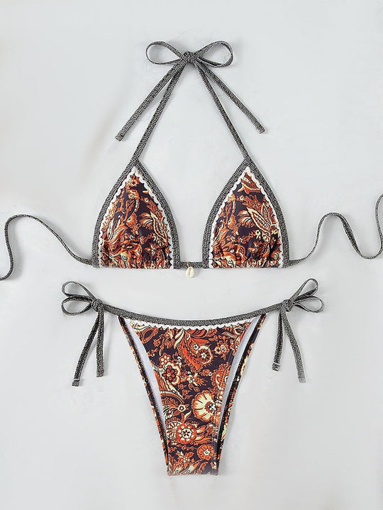 Damen Triangel-Bikini-Set mit verstellbaren BindShopnoryändern und floralem Design
