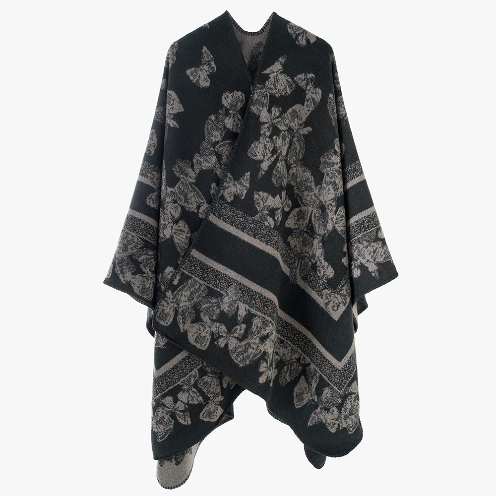 Damen Jacquard‑Capeponcho mit Schmetterlingsmuster und Wollmix‑Optik Shop Nory
