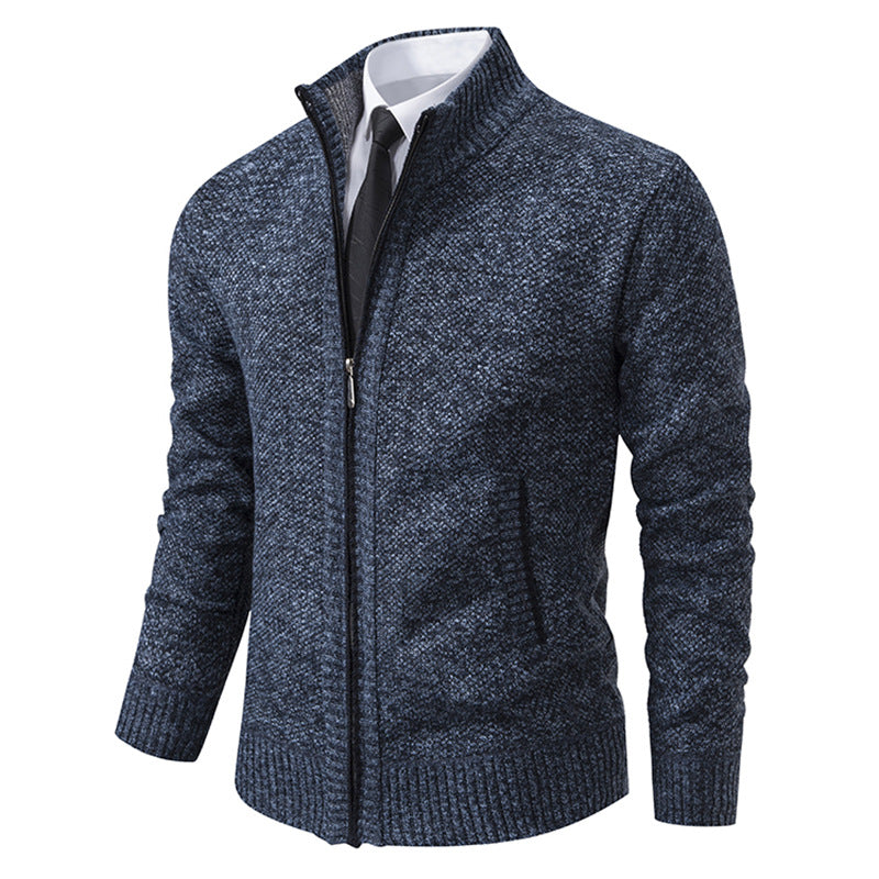Herren elegante Strickjacke mit hohem Kragen und praktischem Reißverschluss