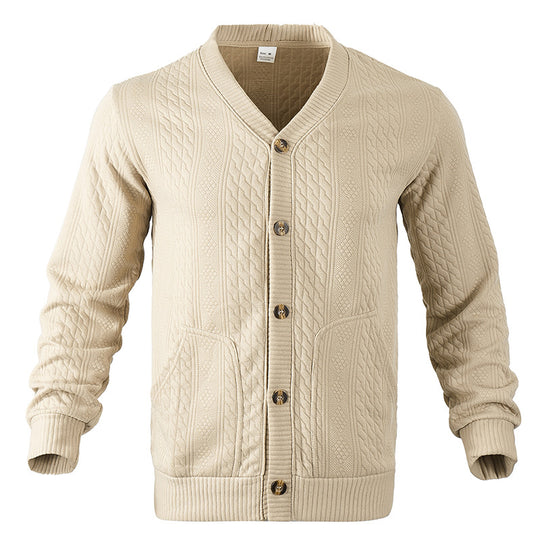 Herren Strukturierter Strickcardigan mit Zopf- und Waffelmuster, Knopfleiste und aufgesetzten Taschen Shop Nory