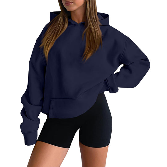 Damen nan weicher Oversize-Kapuzenpullover mit asymmetrischem Saum Kängurutasche und überschnittener Schulter Shop Nory