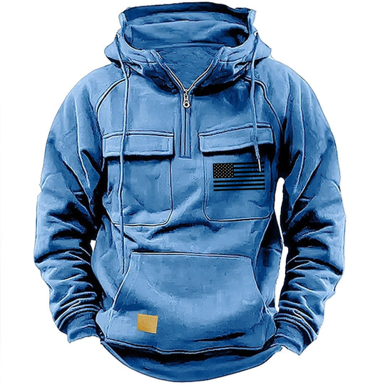 Herren nan urbaner Kapuzenpullover mit taktischen Brusttaschen und halbem Reißverschluss Shop Nory