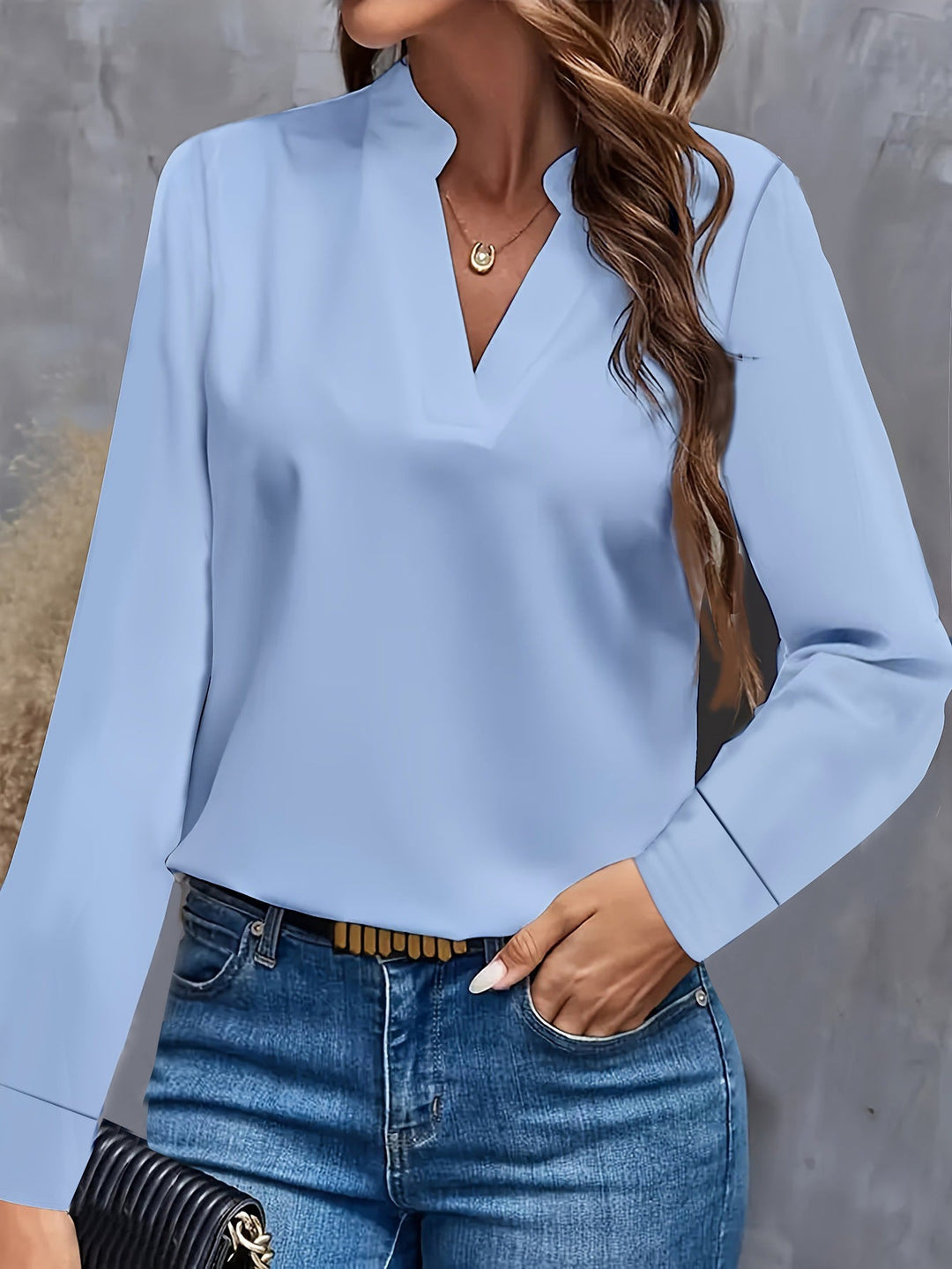 Damen Bluse mit Stehkragen und langen Ärmeln