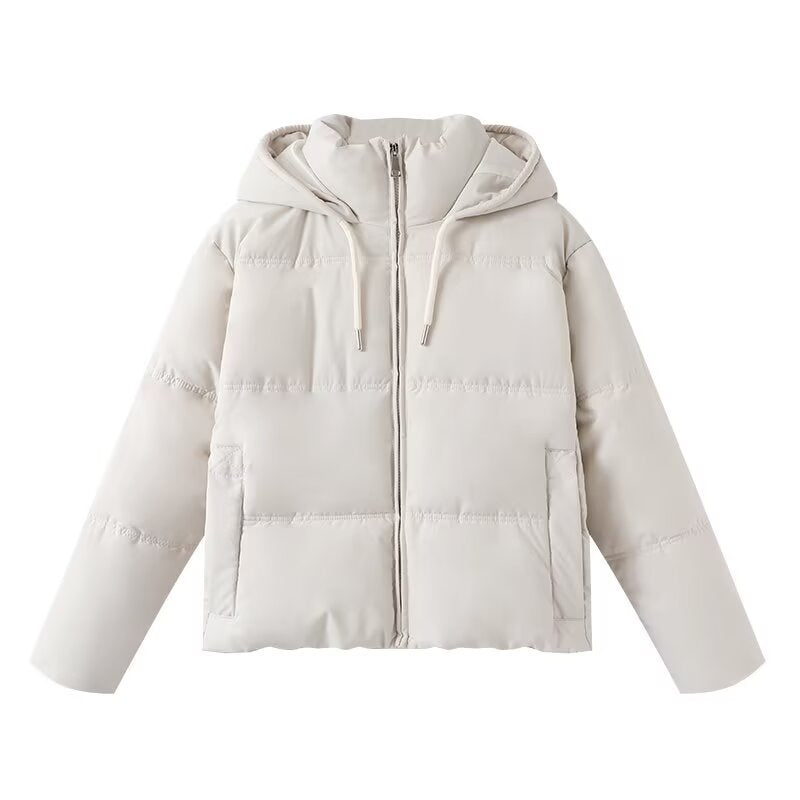 Damen Kurz geschnittene wattierte Kapuzenjacke im Boxy-Cut mit durchgehendem Reißverschluss und Eingriffstaschen Shop Nory