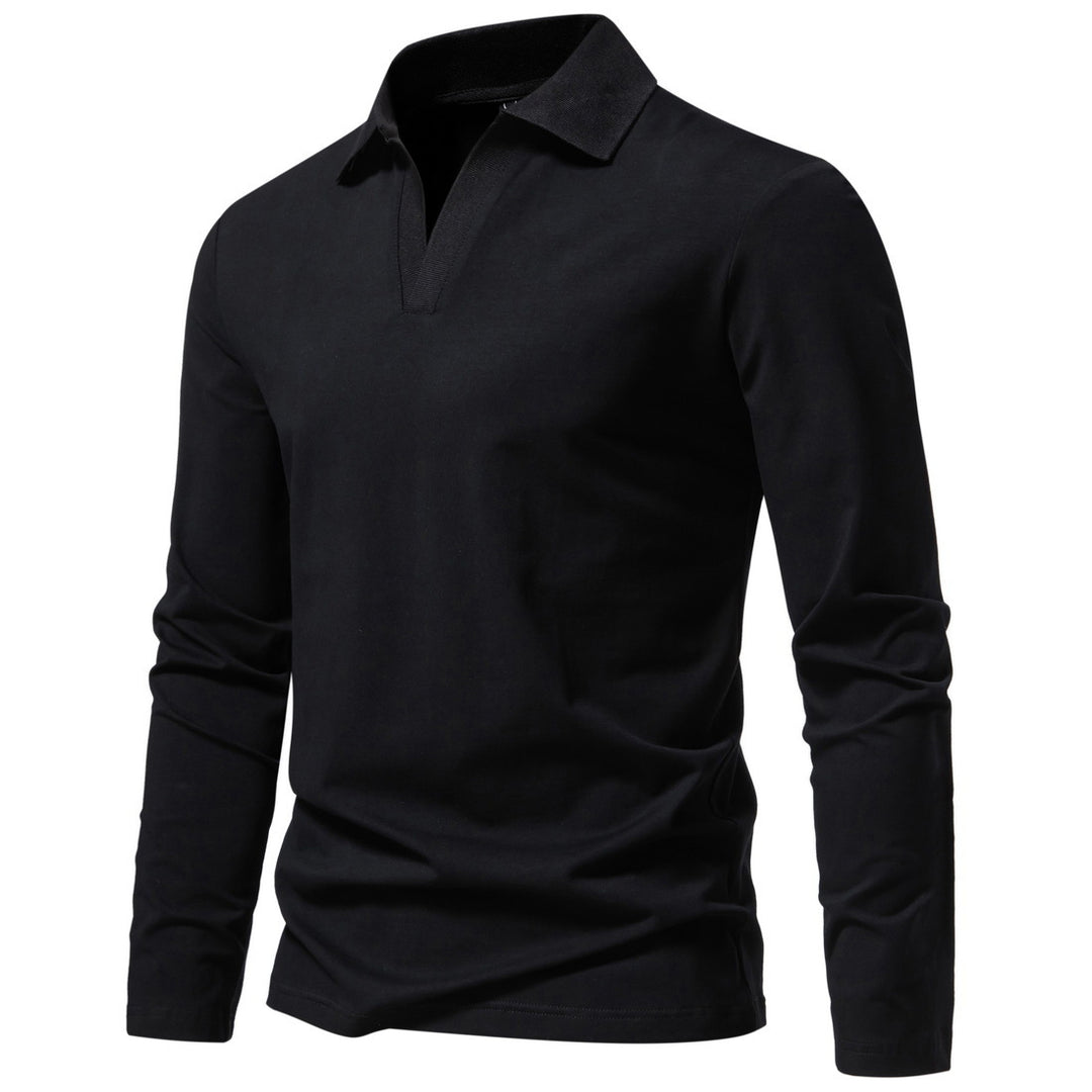 Herren Langarm-Polo mit offenem V-Ausschnitt, feinem Rippenkragen und schmaler Silhouette Shop Nory