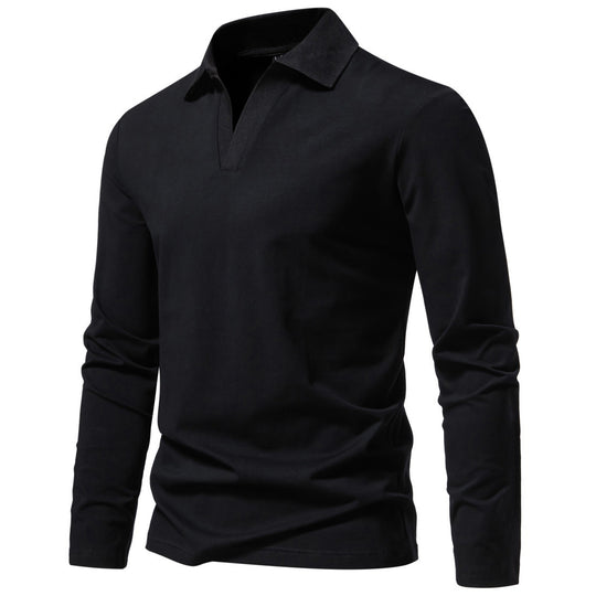 Herren Langarm-Polo mit offenem V-Ausschnitt, feinem Rippenkragen und schmaler Silhouette Shop Nory