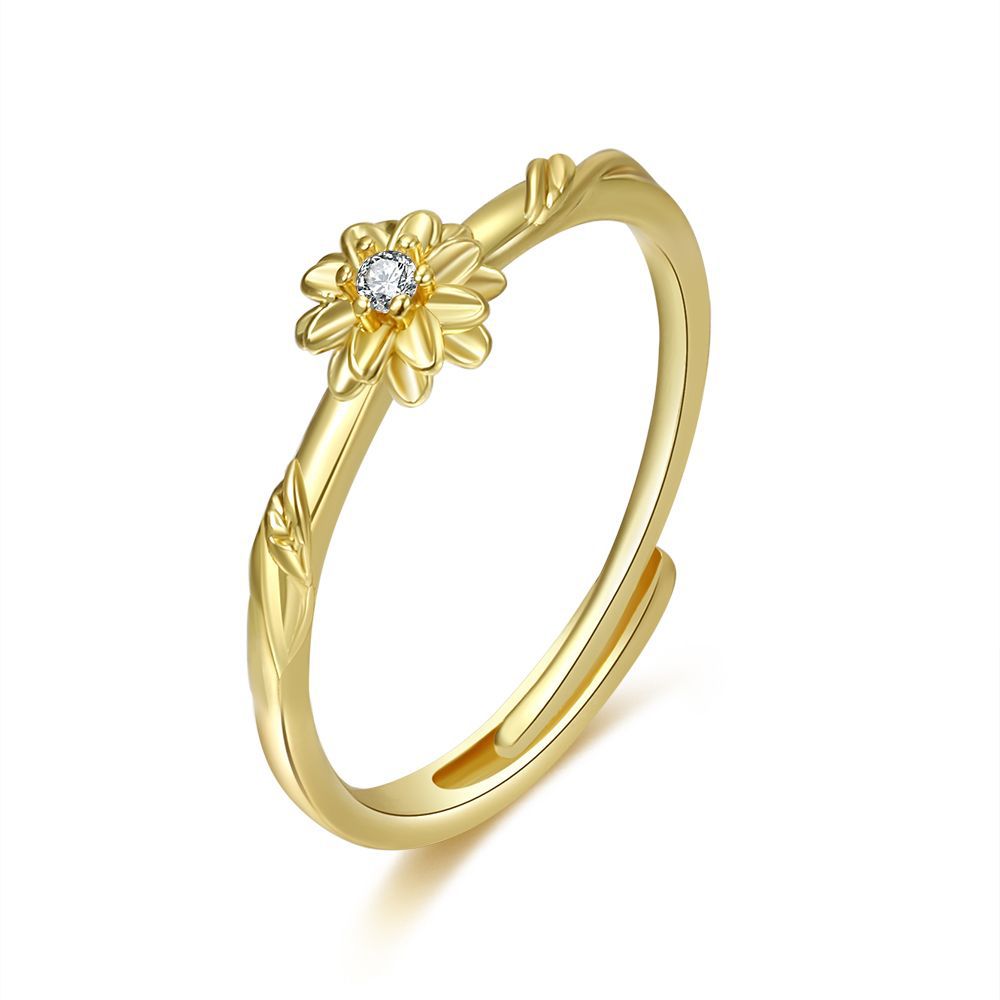 Damen Zarter Blumenring mit funkelndem Stein Shop Nory