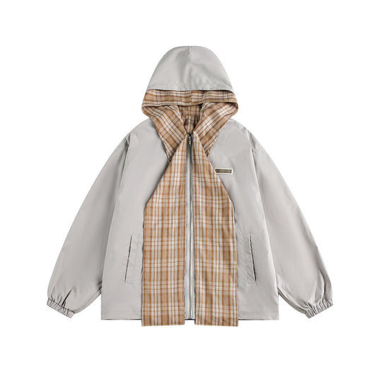 Unisex Zweilagige Kapuzenjacke mit karierter Innenblende und elastischen Bündchen Shop Nory