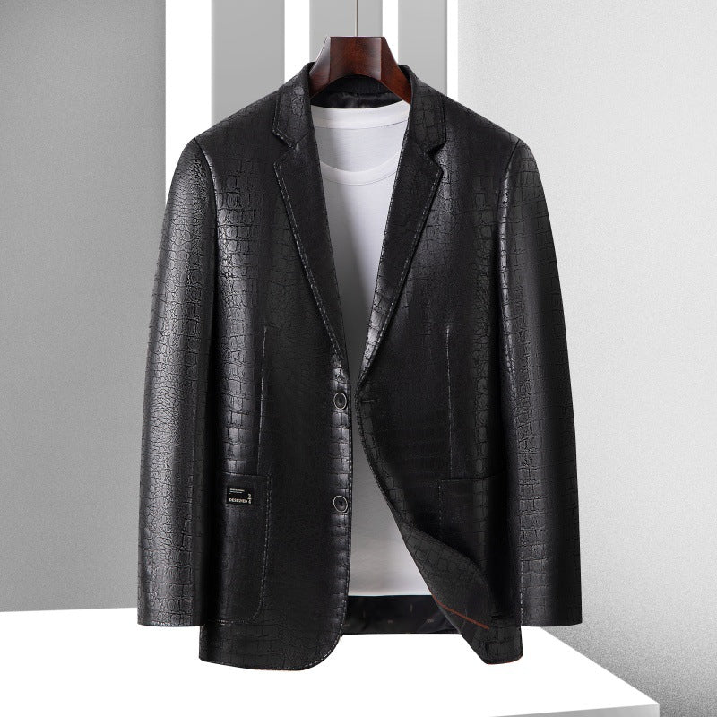 Herren Blazer mit Krokoprägung aus veganem Leder und Zweiknopf-Silhouette Shop Nory