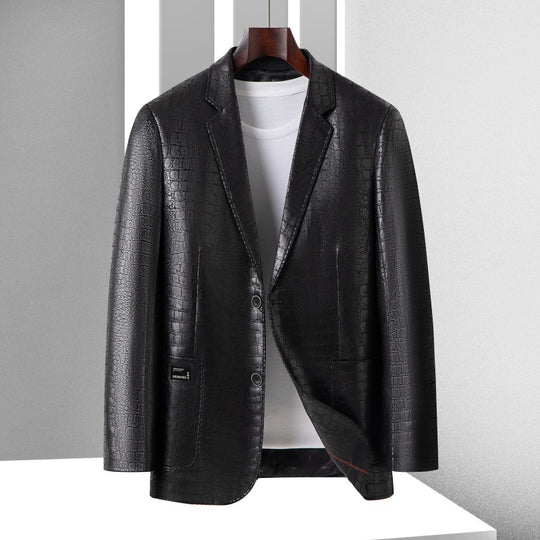 Herren Blazer mit Krokoprägung aus veganem Leder und Zweiknopf-Silhouette Shop Nory