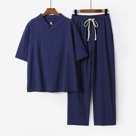 Unisex Leichtes Kimono-Loungewear-Set mit V-Ausschnitt und Tunnelzug-Hose Shop Nory