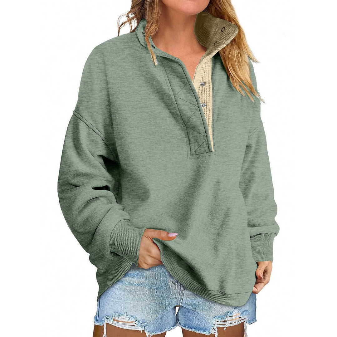 Damen Oversize-Henley-Sweatshirt mit Stehkragen und Druckknopfleiste Shop Nory