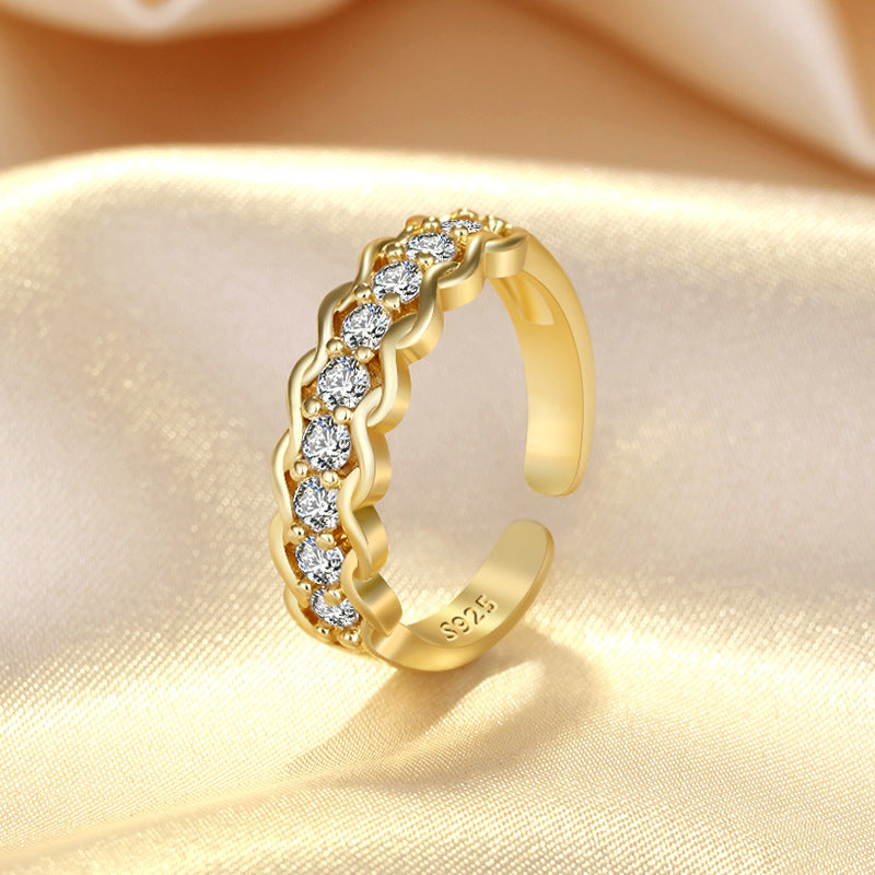 Damen Funktionsreicher Ring mit wellenförmigem Design und funkelnden Zirkonia Shop Nory