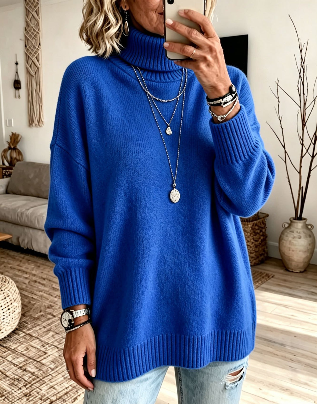 Damen Oversize Rollkragenpullover aus Feinstrick mit gerippten Bündchen und überschnittener Schulter Shop Nory