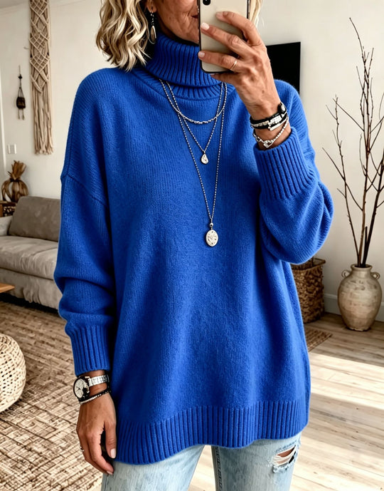 Damen Oversize Rollkragenpullover aus Feinstrick mit gerippten Bündchen und überschnittener Schulter Shop Nory