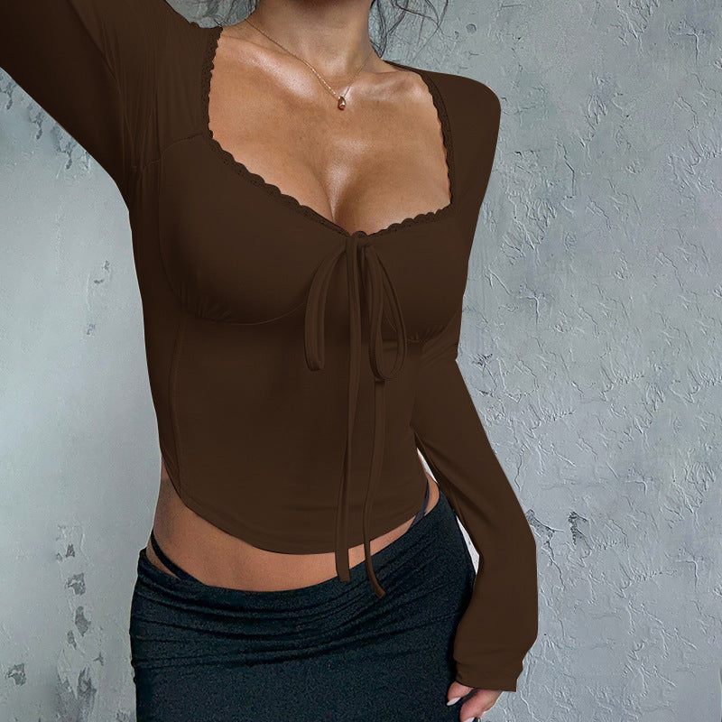 Damen langärmliges Crop-Top mit raffinierten BindShopnoryand und elegantem Ausschnitt