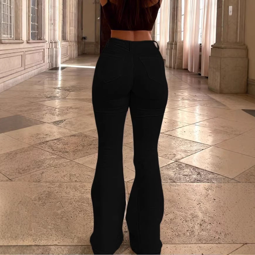 Damen Hochtaillierte Sculpting-Flared-Jeans mit formendem Bund und Knopfdetail am Saum Shop Nory
