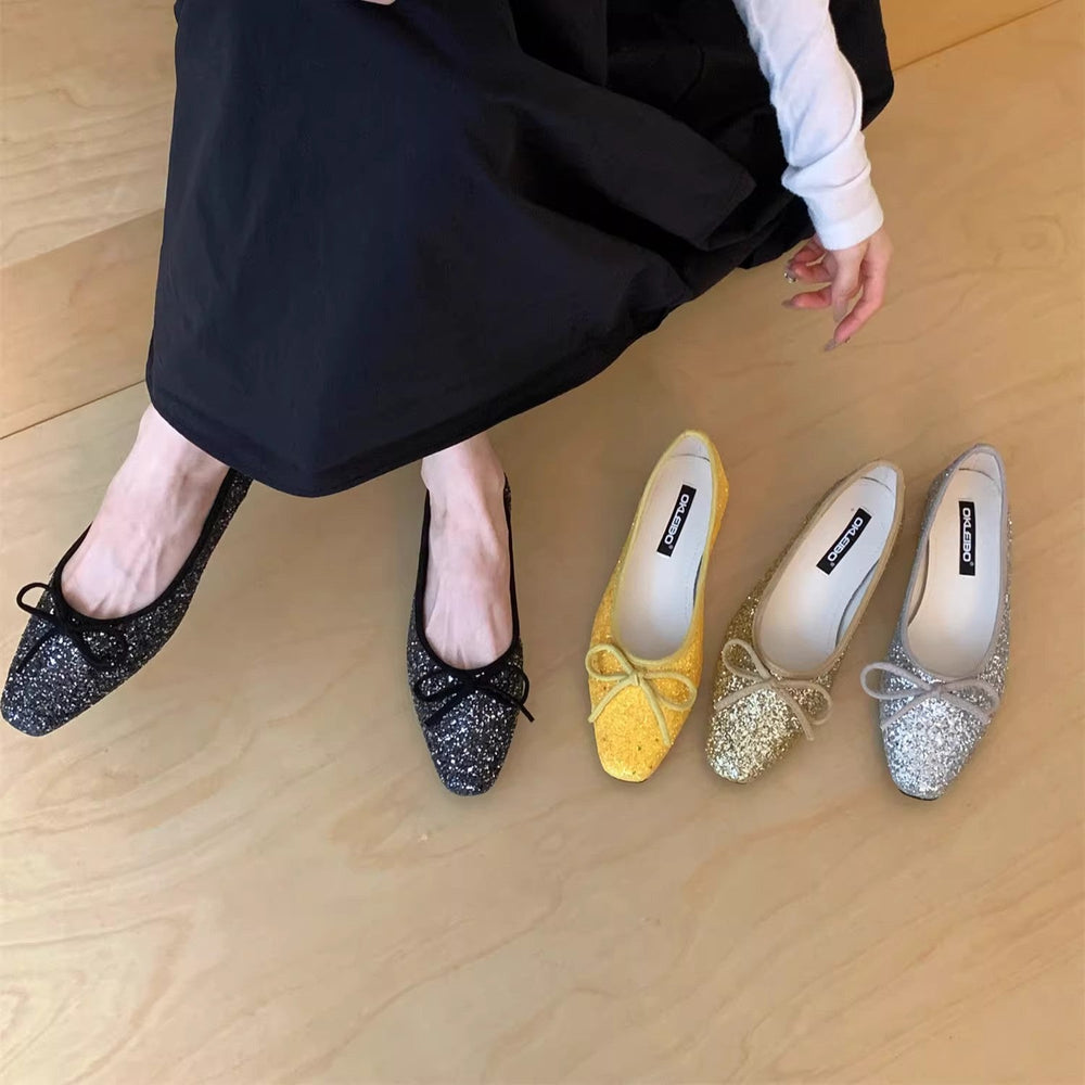 Damen Glitzernde Ballerinas mit eleganter Schleife und komfortabler Innensohle