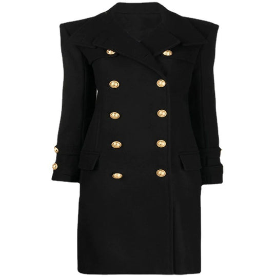 Damen Eleganter Wollmix-Longcoat im Marineinspirierten Doppelreiher mit Oversized-Schalkragen und Zierärmeln Shop Nory