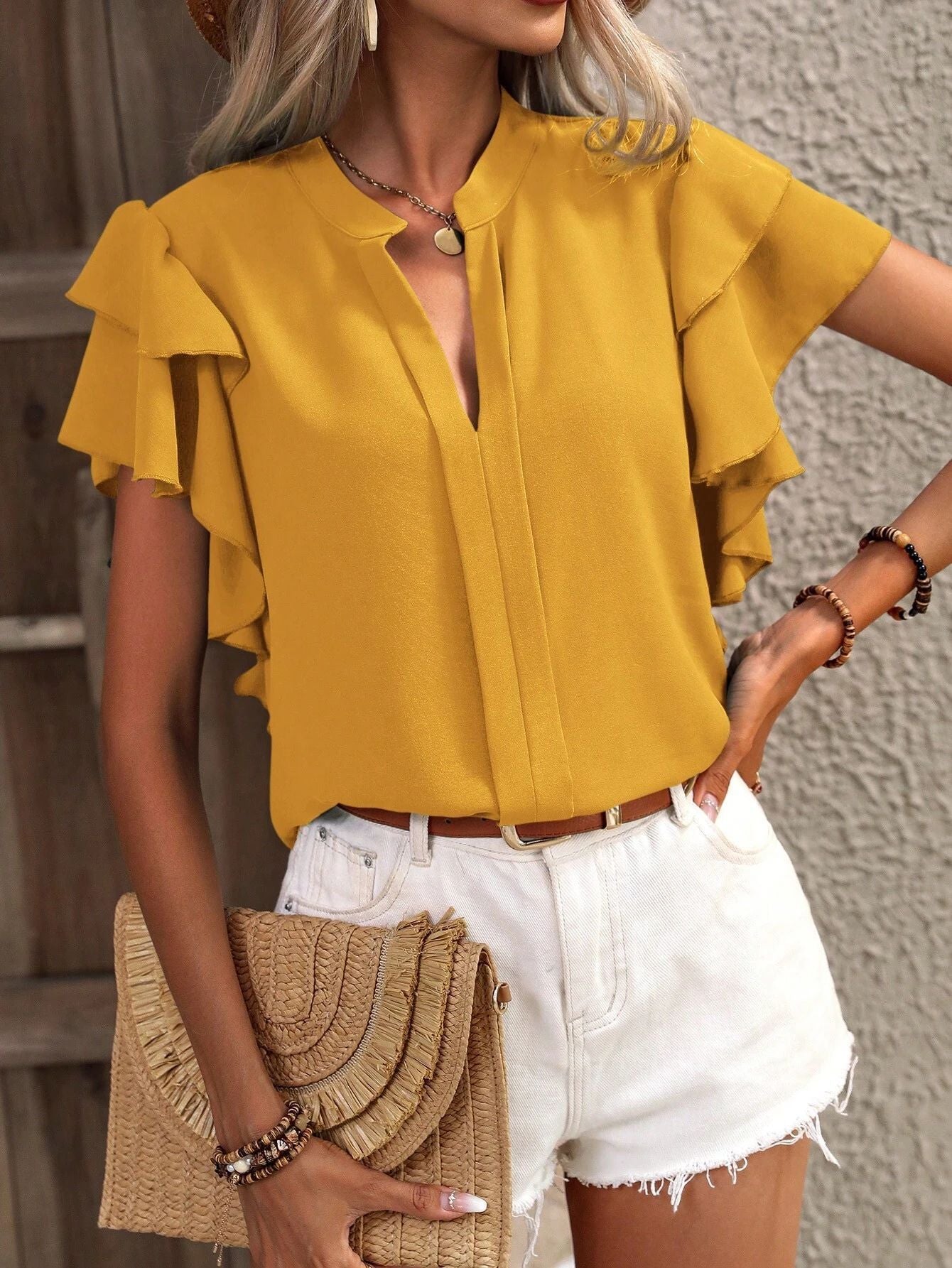 Damen elegante Bluse mit voluminösen Rüschen
