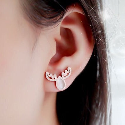 Damen Ohrringe mit modernem Elchdesign und funkelndem Kristallbesatz Shop Nory