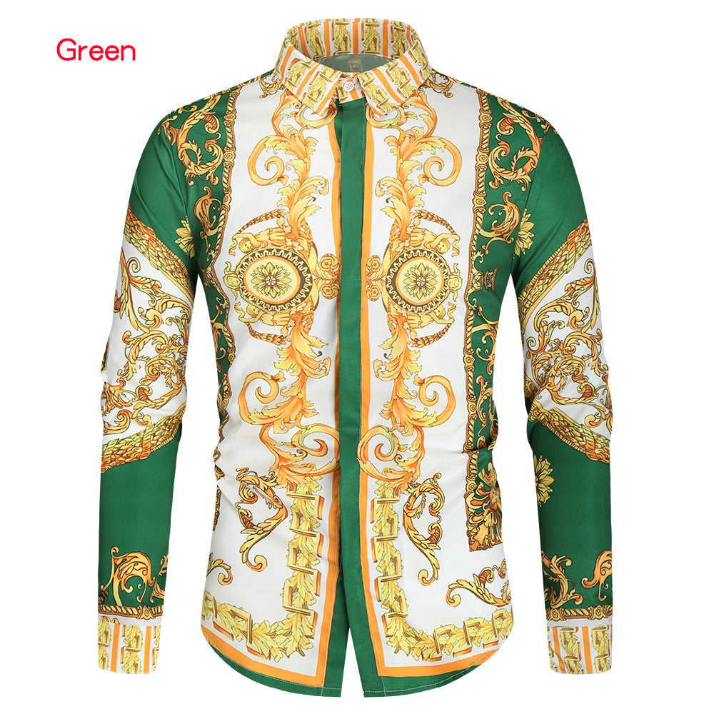 Herren nan barockes Langarm-Hemd mit ornamentalem Druck, Kentkragen und tailliertem Schnitt Shop Nory