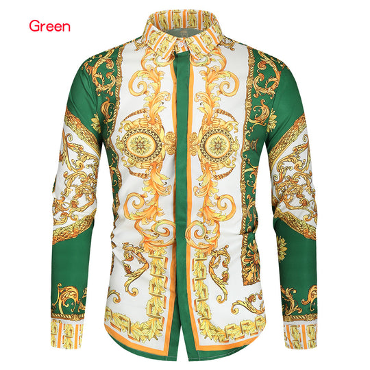 Herren nan barockes Langarm-Hemd mit ornamentalem Druck, Kentkragen und tailliertem Schnitt Shop Nory
