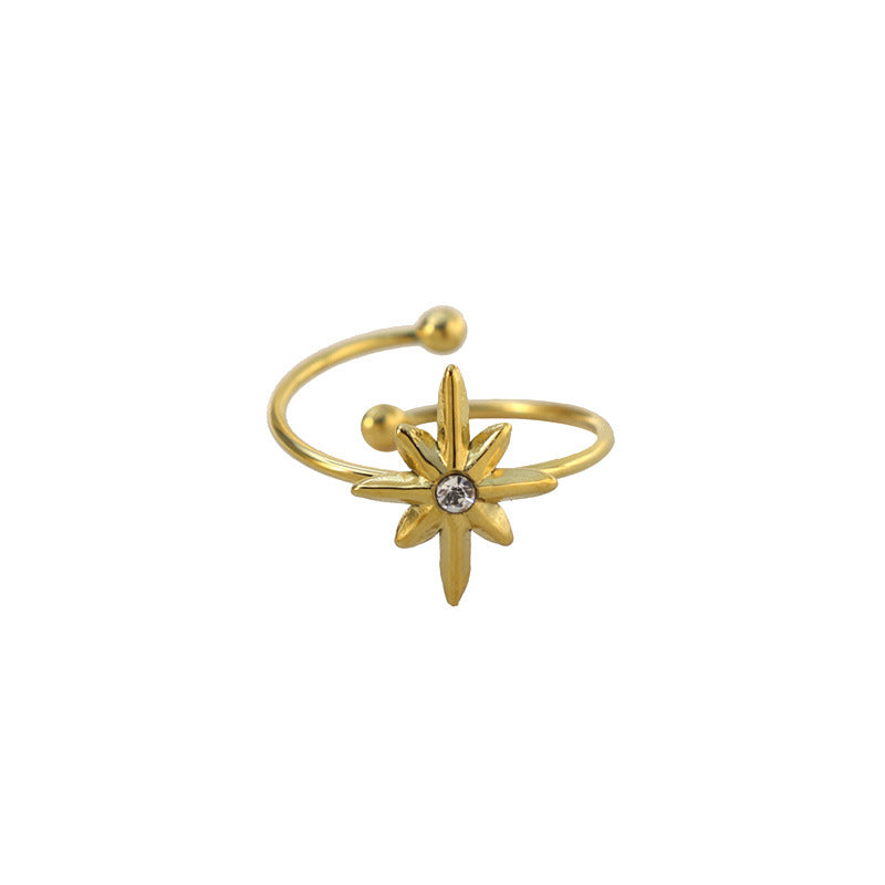 Damen Offener Ring mit floralem Design und funkelndem Stein Shop Nory