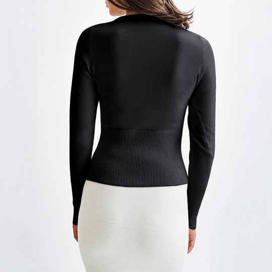 Damen nan figurbetonter Feinstrickpullover mit tailliertem Rippbund und langen Ärmeln Shop Nory