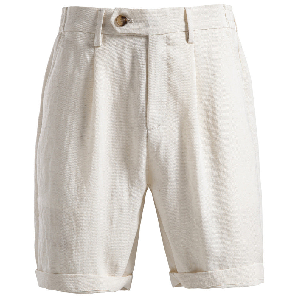 Herren nan lässige Leinenshorts mit Umschlag und Bundfalten