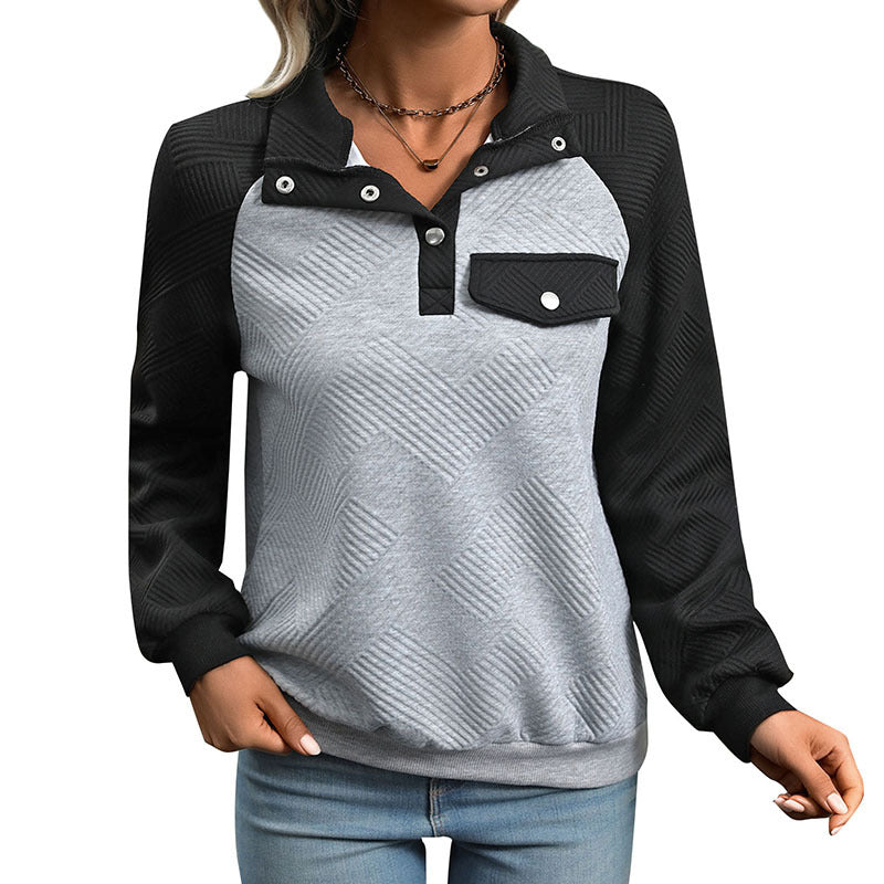 Damen Steppstruktur-Sweatshirt mit Raglanärmeln, Druckknopf-Leiste und Brustpatte Shop Nory