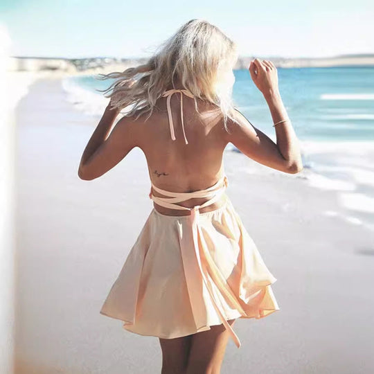 Damen Cut-Out Minikleid mit asymmetrischem Ausschnitt und fließendem Rock Shopnory