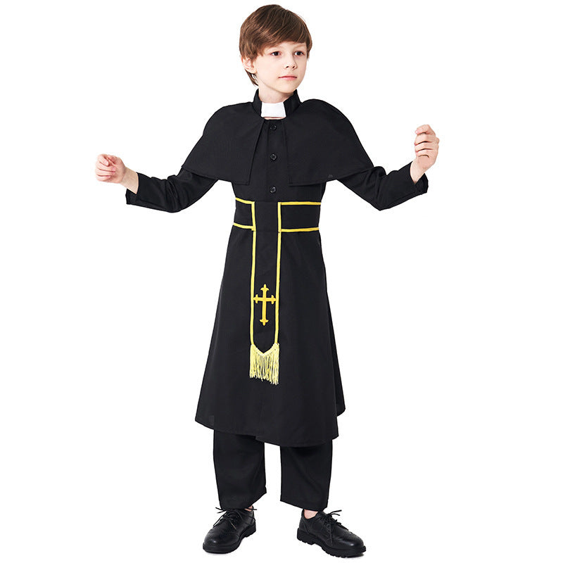Männer Priester Kostüm mit Umhang und goldenen Accessoires Shop Nory