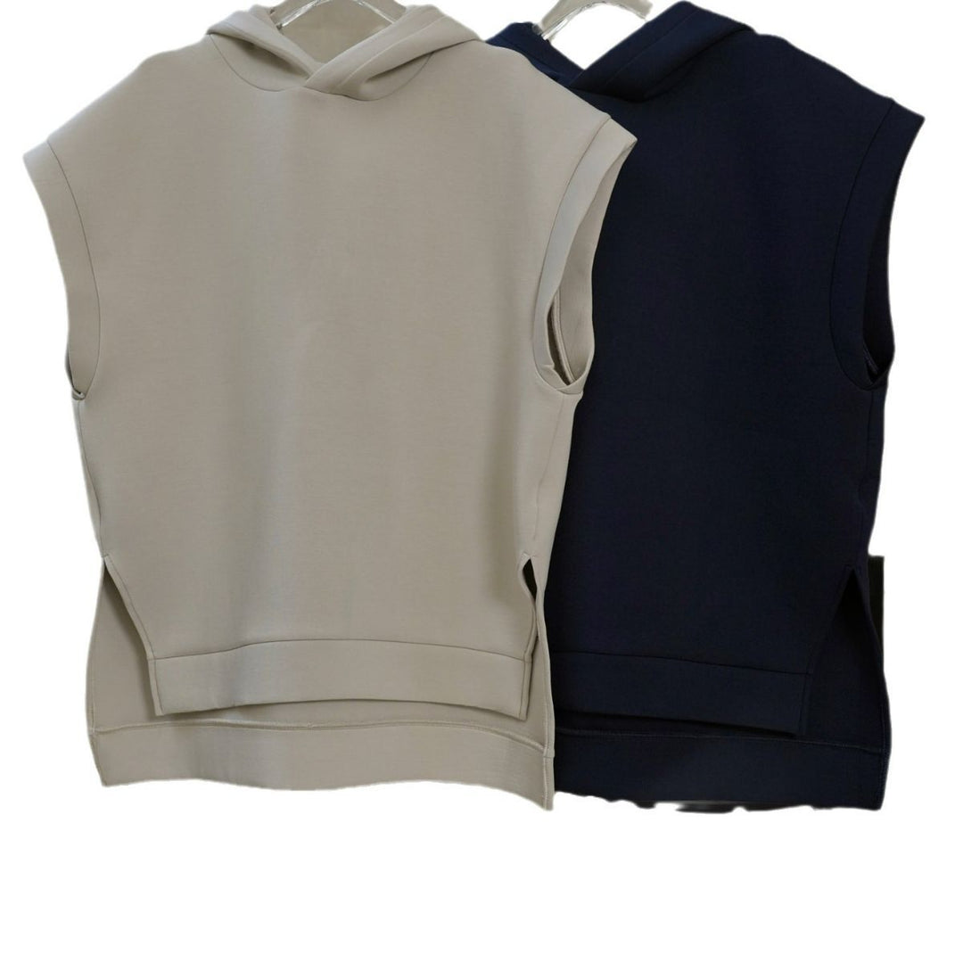 Damen Ärmellose Kapuzenweste im Boxy-Cut aus French Terry mit Seitenschlitzen Shop Nory