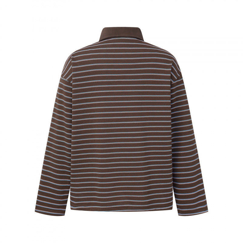 Unisex Langarm-Poloshirt im Oversize-Cut aus Baumwolljersey mit Streifen und Henley-Knopfleiste Shop Nory