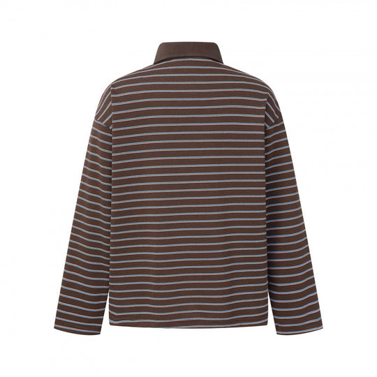Unisex Langarm-Poloshirt im Oversize-Cut aus Baumwolljersey mit Streifen und Henley-Knopfleiste Shop Nory