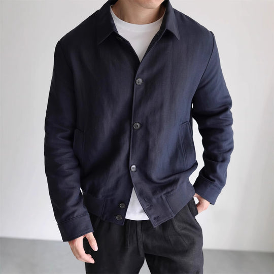Herren Leichte Leinenjacke mit Hemdkragen und durchgehender Knopfleiste Shop Nory
