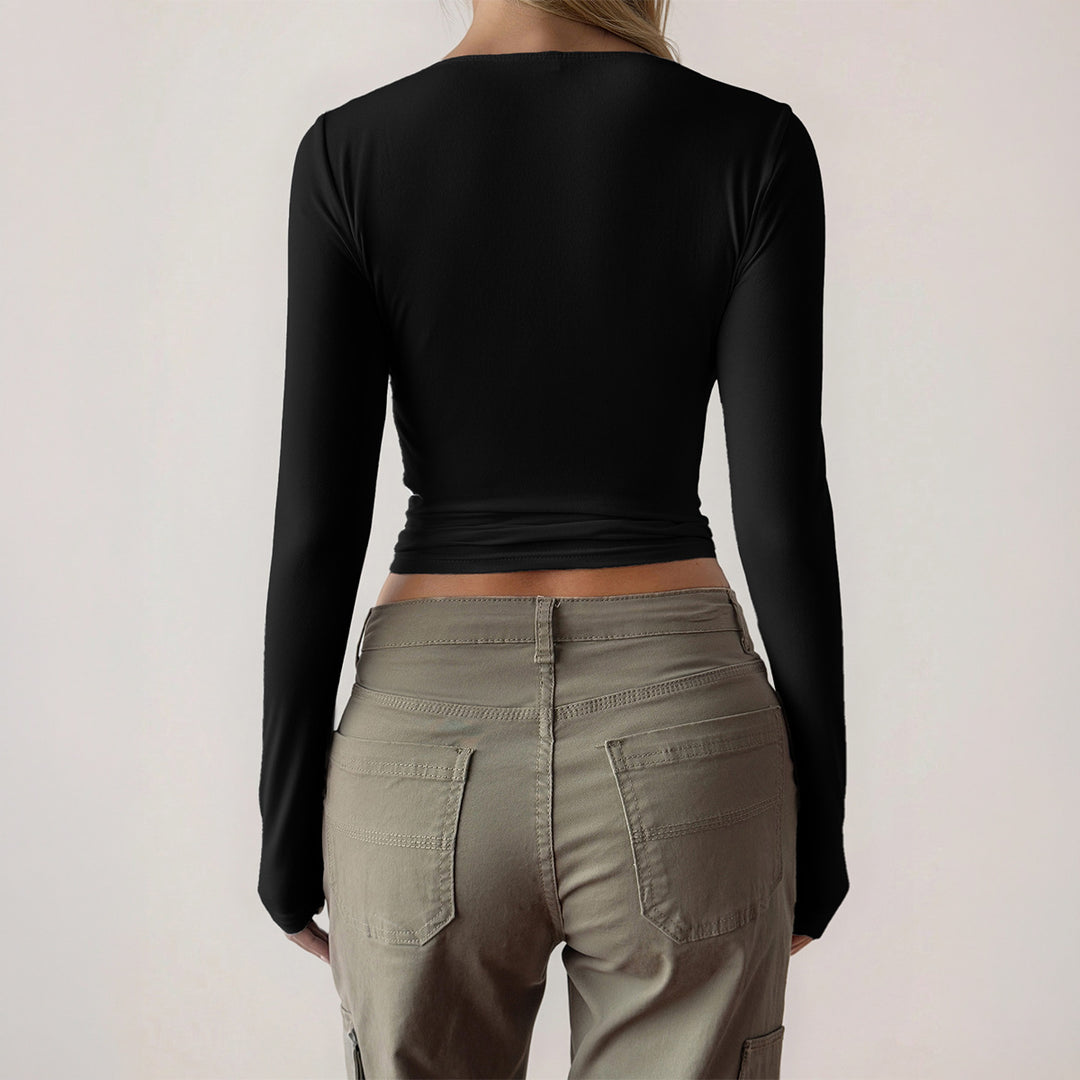 Damen nan figurbetontes Langarm-Top mit integrierten Bügelcups, quadratischem Ausschnitt und Sculpting-Effekt Shop Nory
