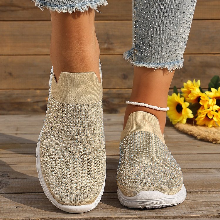 Damen Stilvolle Slip-On Sneakers mit funkelndem Strassdesign Shopnory