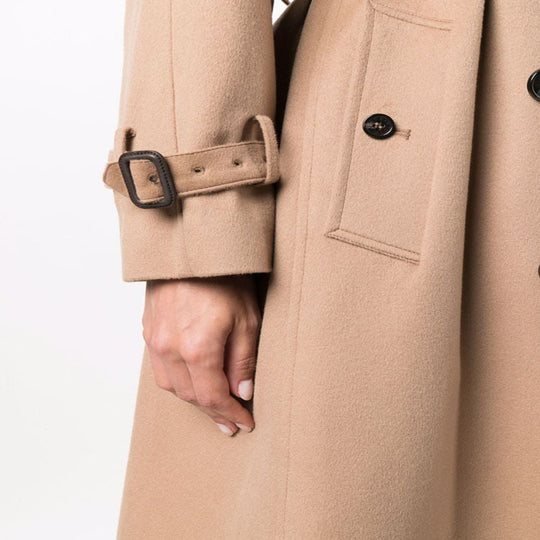 Damen Midilanger Wollmix-Trenchcoat im Tailoring mit Doppelreihe, Taillengürtel und Epauletten Shop Nory