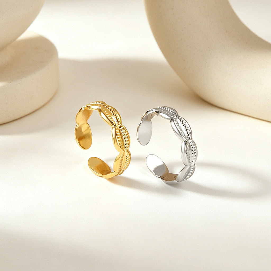 Damen offener Ring mit kunstvollem Muschel-Design und hochwertiger Goldbeschichtung Shop Nory