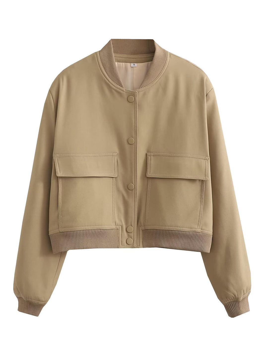 Damen Kurz geschnittene Utility‑Bomberjacke mit großen Klappentaschen und Rippbündchen Shop Nory