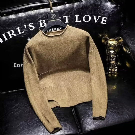 Damen Kurz geschnittener Strickpullover mit unregelmäßigem Saum und Rundhalsausschnitt Shop Nory