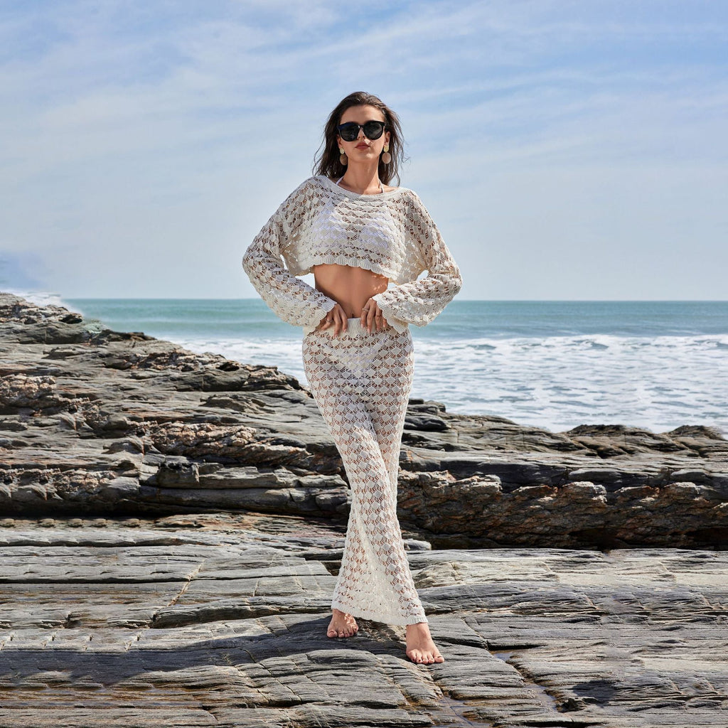 Damen Häkel-Set mit Crop-Top und Maxi-Rock
