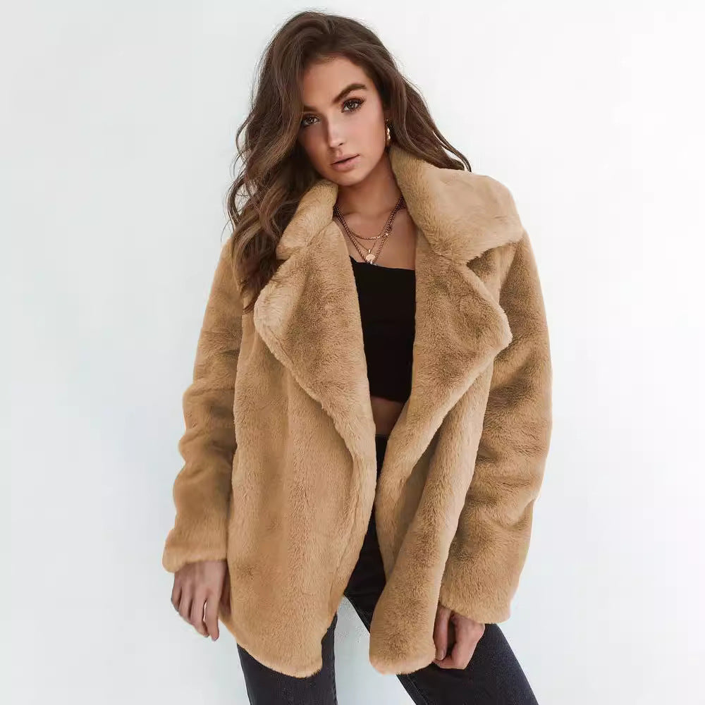 Damen Kuscheliger Oversized Kunstpelz-Mantel mit großem Reverskragen Shop Nory