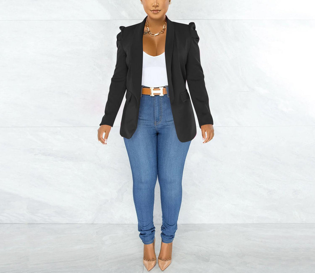 Damen taillierter Blazer mit strukturierten Schulterdetails und offenem Revers Shop Nory